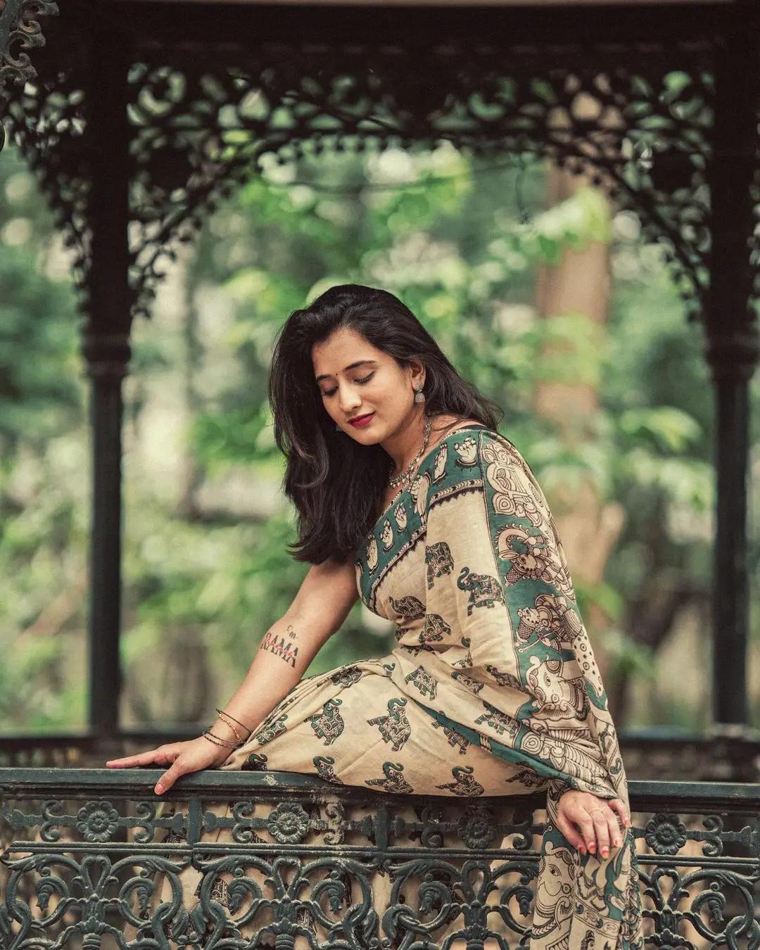youtube actress viraajita in traditional green saree blouse